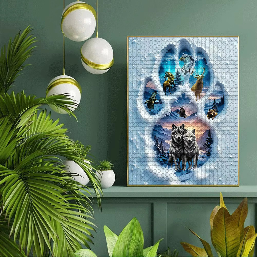 AZNM Tierpuzzle mit Wolf, Adler, Elch, Bärentatze und Wald, Puzzle - Bild 4