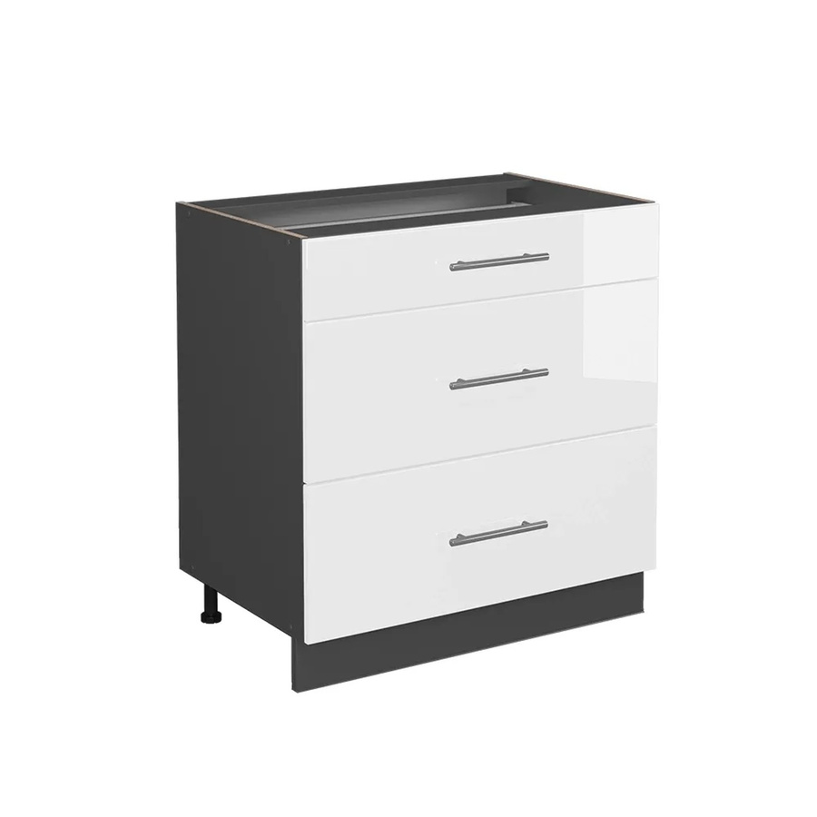 Vicco Küchenunterschrank Fame-Line in Weiß Hochglanz und Anthrazit mit 3 Schubladen, Breite: 80 cm - Bild 2