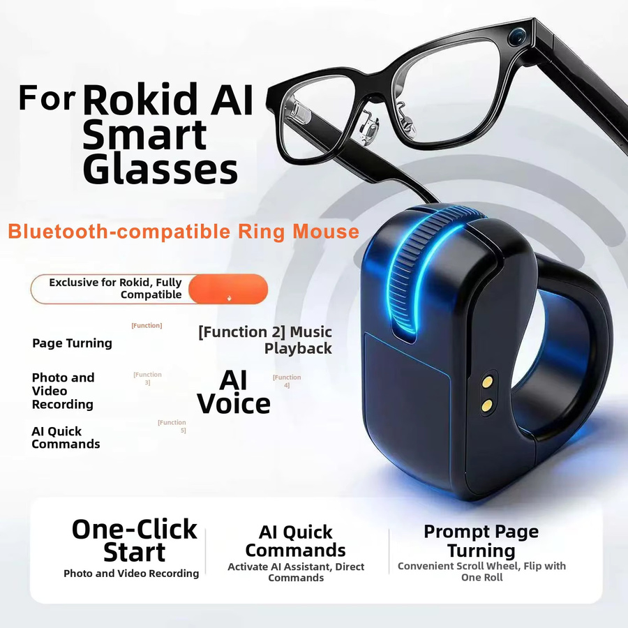 Rokid Smart Ring Controller für AI Smart Glasses in Schwarz oder Pink zum Umblättern und für die Fotoaufnahme - Bild 2
