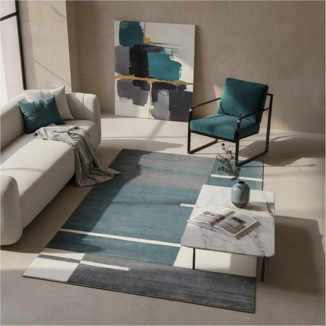 Kurzflorteppich LATEMAR von Kadima Design, kariert, Blau, B: 160 cm, T: 230 cm - Bild 1