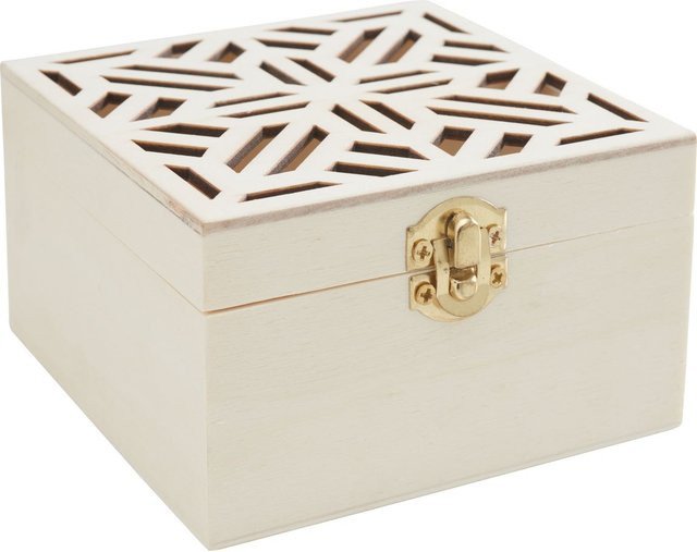 VBS Holzkästchen Ornament in Beige mit Blumenornament aus Sperrholz, B/T/H: 10,0 x 6,0 x 10,0 cm - Bild 1