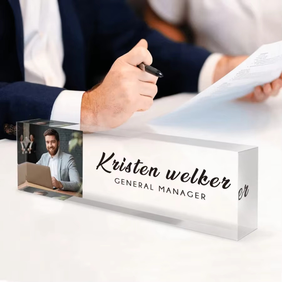 Personalisierte 2D-Acryl-Tischplakette von Hello Young, transparentes rechteckiges Dekor-Schild für Büro und Zuhause, individuelles Geschenk - Bild 3
