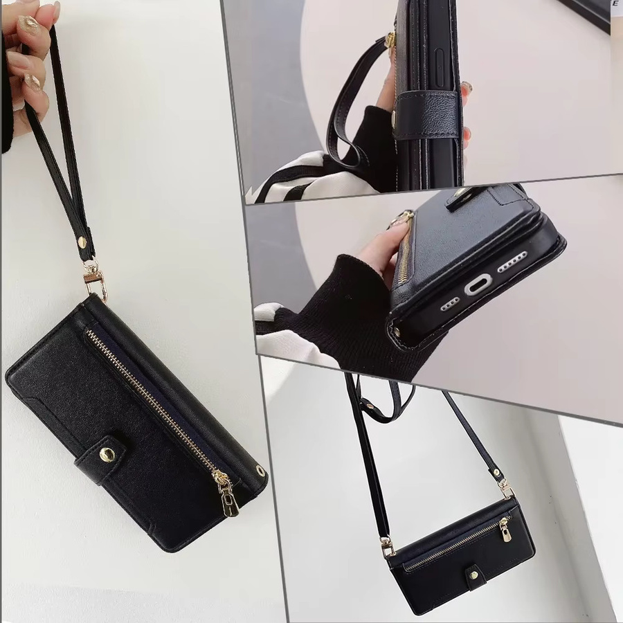 Umhängetasche für Xiaomi Redmi Note 13 13R Pro Plus 13C 5G Poco X6 M6 Pro mit Reißverschluss, Wallet Flip Case und Lanyard in Blau oder Schwarz - Bild 2