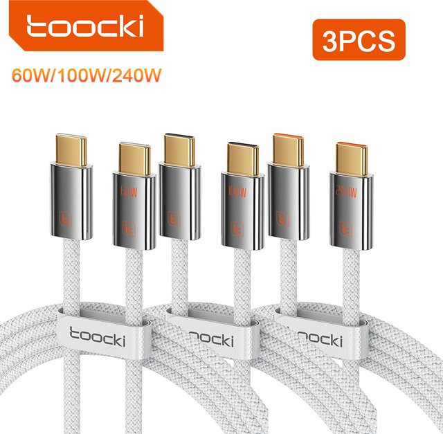 Toocki 3er-Set USB-C zu USB-C Schnellladekabel mit PD 60 W in Weiß - Bild 1