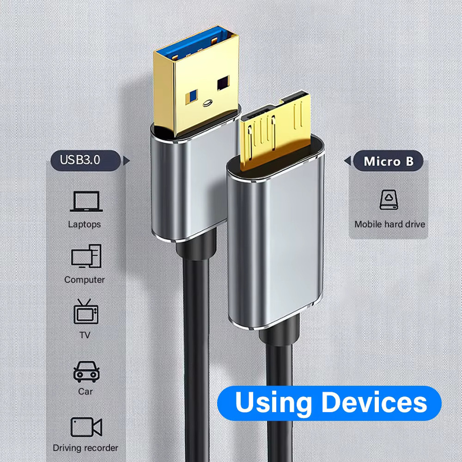 Nephy USB 3.0 auf Micro-B Kabel für externe Festplatten und SSDs, 5 Gbit/s Datenübertragung, Schwarz/Grau - Bild 3
