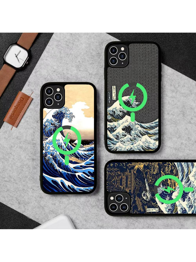 Potdemiel MagSafe Handyhülle Kanagawa Große Welle Anime Design für iPhone 16 15 14 13 12 11 Pro Max Plus Multicolor mit magnetischer kabelloser Ladefunktion - Bild 3