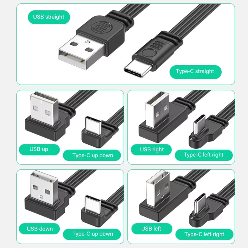 Flexibles USB-A auf USB-C Lade- und Datenkabel, 90-Grad-Winkel, Schwarz, Länge: 10 cm bis 100 cm - Bild 2
