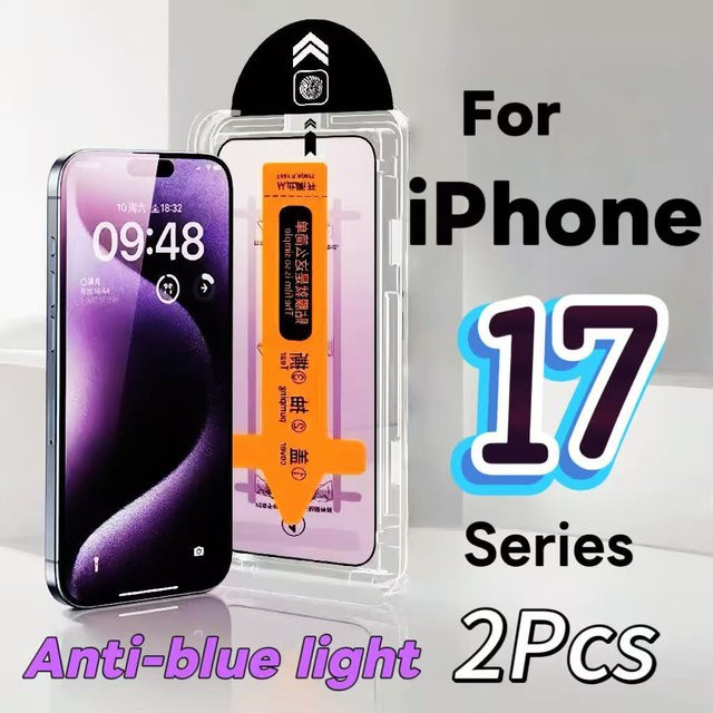 Lifengfeng 2er-Set Displayschutz aus gehärtetem Glas mit Blaulichtfilter für iPhone 17, iPhone 17 Air, iPhone 17 Pro und iPhone 17 Pro Max, Weiß/Transparent - Bild 1