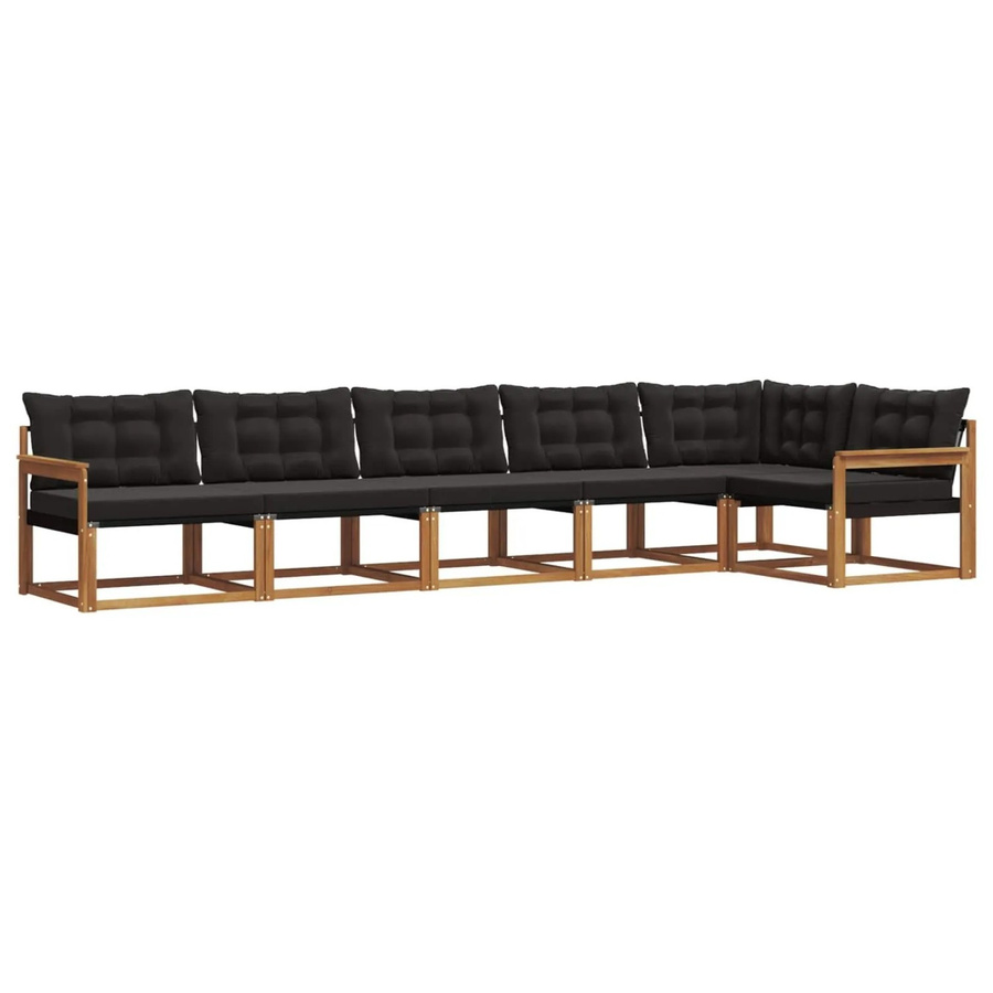 vidaXL Outdoor-Sofagarnitur 6-teilig aus Akazienholz und Textilene in Schwarz und Natur mit Kissen und Armlehnen - Bild 2