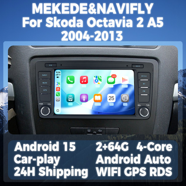 STRONGNAVI 8 Zoll Android 15 Autoradio für Skoda Octavia 2 A5 2004-2013 mit GPS, Carplay und Android Auto, Schwarz - Bild 1