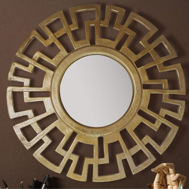 Runder Wandspiegel von KADIMA DESIGN in Gold aus Metall im Art déco Stil mit geometrischem Muster, Durchmesser: 60 cm - Bild 1