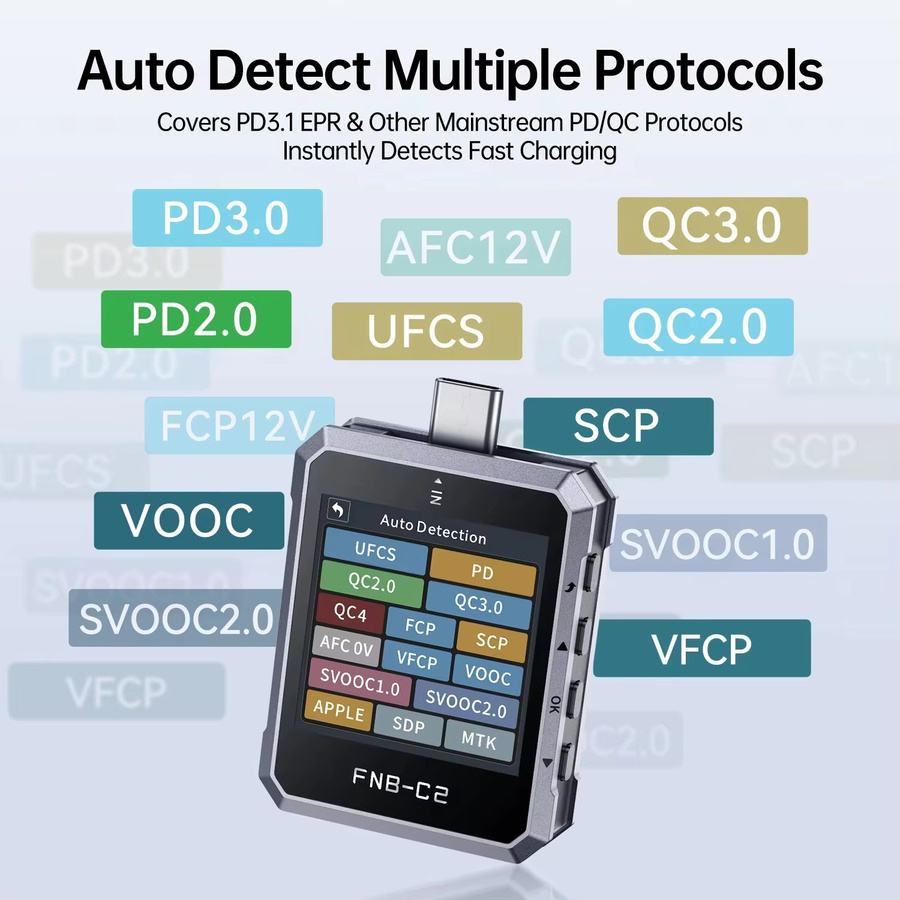 FNIRSI FNB-C2 Typ-C Schnellladetester Amperemeter Voltmeter in Schwarz mit Unterstützung für PD3.1 und QC3.0 für die Reparatur von Handys und Powerbanks - Bild 2