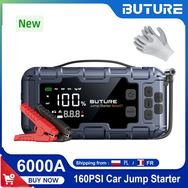 BUTURE 6000A Auto-Starthilfe Powerbank mit 45W PD-Schnellladefunktion, 26800mAh Kapazität und 160PSI Luftpumpe als Notfall-Booster und Startgerät - Bild 1