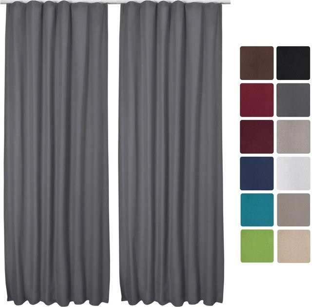 Beautissu Amelie Thermovorhang mit Kräuselband in Anthrazit, 2-teiliges Set, Breite: 140 cm, Höhe: 245 cm - Bild 1