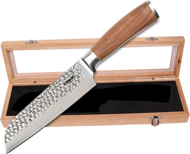 STONELINE Santokumesser aus 67 Lagen Damast mit Holzgriff in Silber - Bild 1