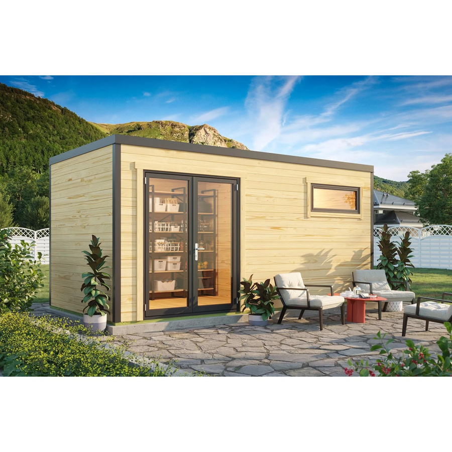Lasita Blockbohlenhaus Sardinia Gartenhaus mit Flachdach, naturbelassen braun, B/H/T: 500 x 239,4 x 250 cm - Bild 2