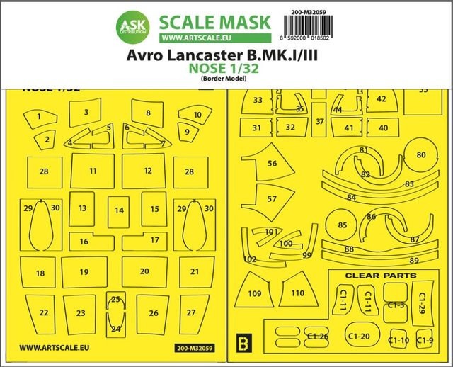 Border Model Avro Lancaster Nose Kit Express Self Adhesive Masks, Zubehör, 1:32 - Bild 1