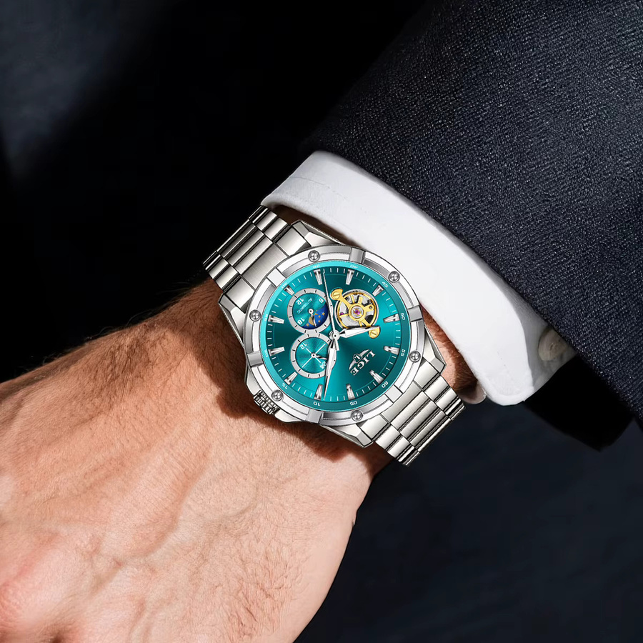 LIGE Armbanduhr Automatik, Edelstahl, Weiß, Herren - Bild 5