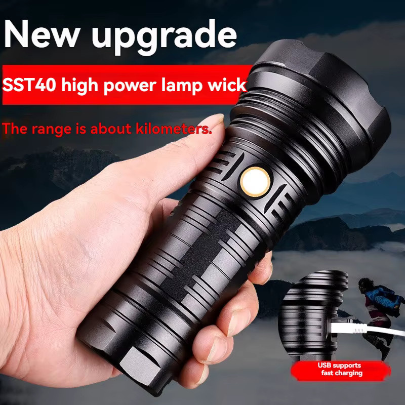 KENSUN SFT40 LED-Taschenlampe in Schwarz, USB wiederaufladbare taktische Taschenlampe aus Aluminium mit festem Fokus und wasserdichtem Design für Outdoor und Camping - Bild 3
