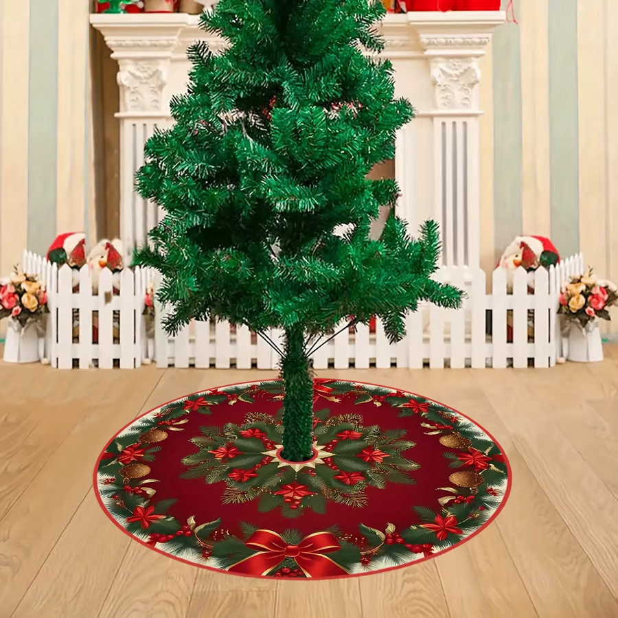 VIKAMA Weihnachtsbaumrock Wintergrüße in Rot mit floralem Design aus Textil - Bild 2