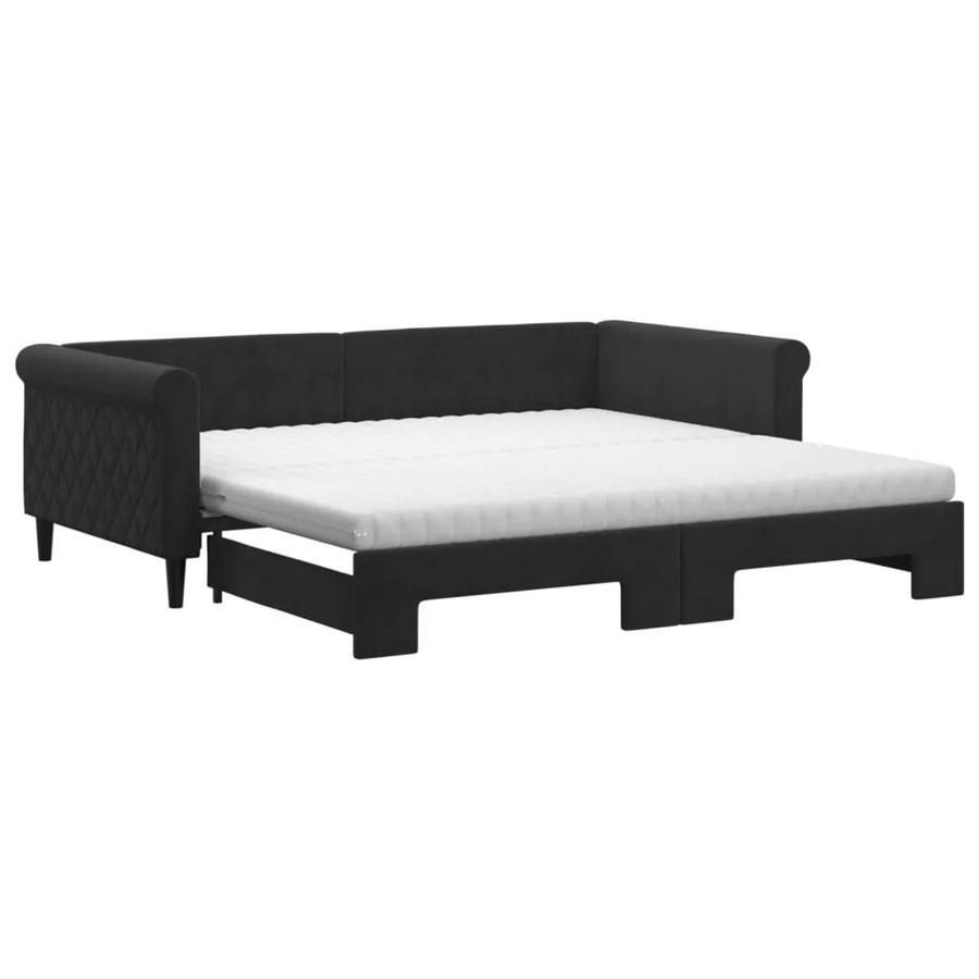 vidaXL Ausziehbares Tagesbett mit Matratze in Schwarz aus Samt, B/T/H: 229 x 110 x 68 cm - Bild 2