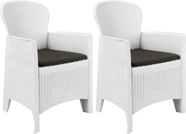 Furnicato Gartenstühle Set aus 2 Stück in Weiß mit Kissen in Rattan-Optik aus Kunststoff - Bild 1