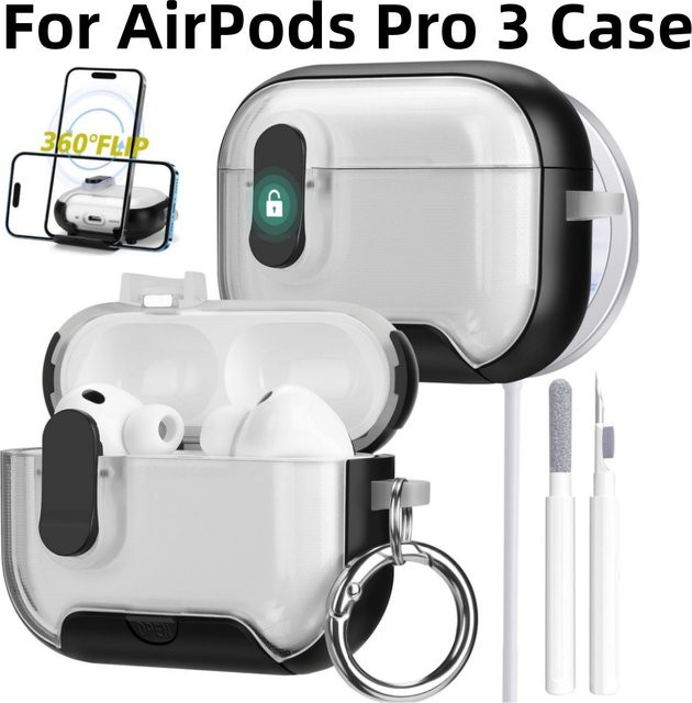 Apple Schutzhülle für AirPods Pro 3. Generation aus weichem TPU mit Telefonständer und magnetischem Verschluss in Lila - Bild 1