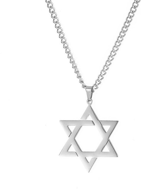 Davidstern Hexagram Anhänger Halskette, Edelstahl, Schwarz, 60cm, Unisex - Bild 1
