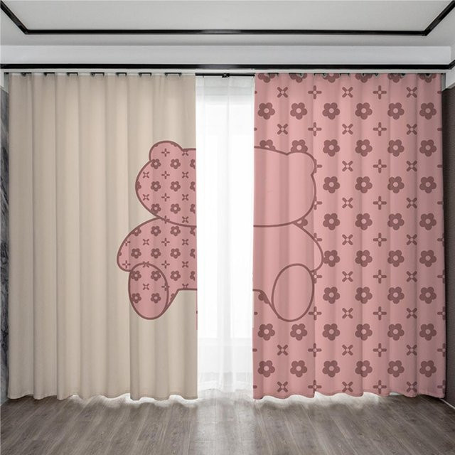 Yiran Furniture Vorhang mit Cartoon Tierprint und Aquarell-Motiv für Kinderzimmer, Farbe: Pink, B/H: 135 x 245 cm - Bild 1