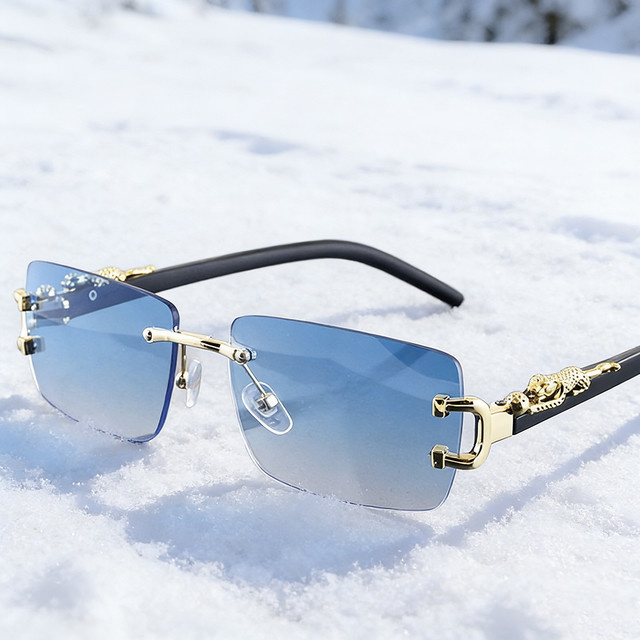 Sonnenbrille, rahmenlos, rechteckig, Unisex, blau, Metall - Bild 1