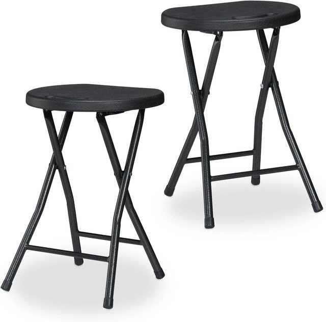 Relaxdays Klapphocker 2er Set aus Kunststoff und Stahl in Schwarz, klappbar für Garten, Balkon und Camping, B/T/H: 46 x 31 x 30 cm - Bild 1