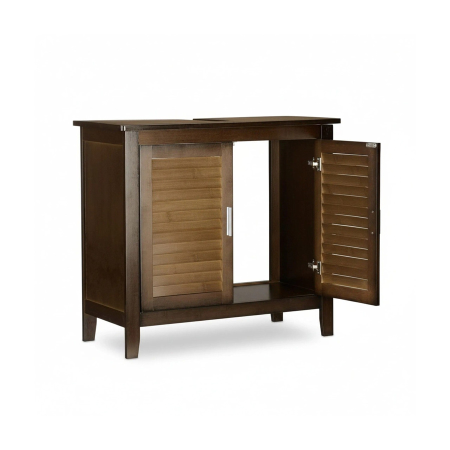 Relaxdays Waschbeckenunterschrank aus Bambus in Dunkelbraun mit Siphonaussparung und Lamellen-Design, B/T/H: 60 x 30 x 67 cm - Bild 2