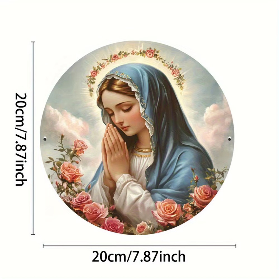 Religiöse Metall-Wandkunst Unsere Liebe Frau von Guadalupe von Hello Young, Rundes Wandbild mit Blumen- und Floral-Motiv, Mehrfarbig, Durchmesser: 20,32 cm - Bild 4