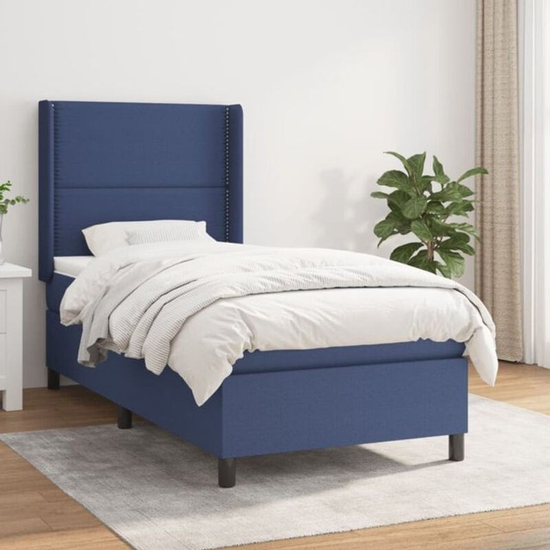 Vidaxl Boxspringbett mit Matratze aus Stoff in Blau und Weiß, B/T/H: 90 x 200 x 118 cm - Bild 1