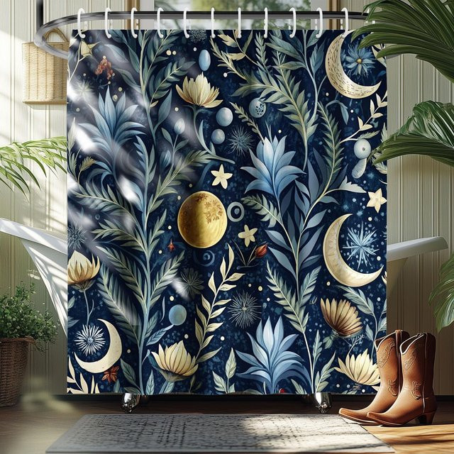 Wasserfester Duschvorhang Dunika Chen mit tropischem Regenwaldpflanzen Design und Dschungelorchideen, Mehrfarbig, B: 60 cm, H: 190 cm - Bild 1