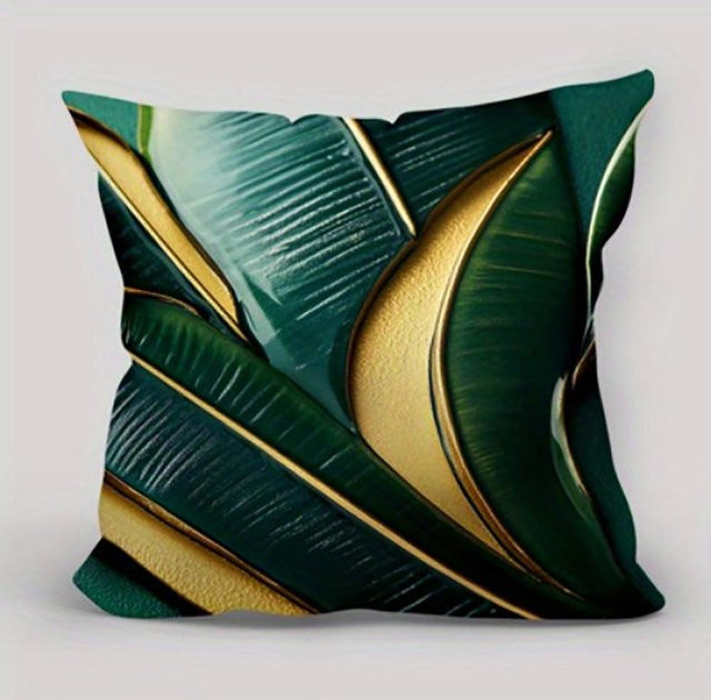 Exquisite Kissenbezüge von JMG Clothing mit grün-goldem Blattmuster, quadratisch, B/B: 50 x 50 cm - Bild 1