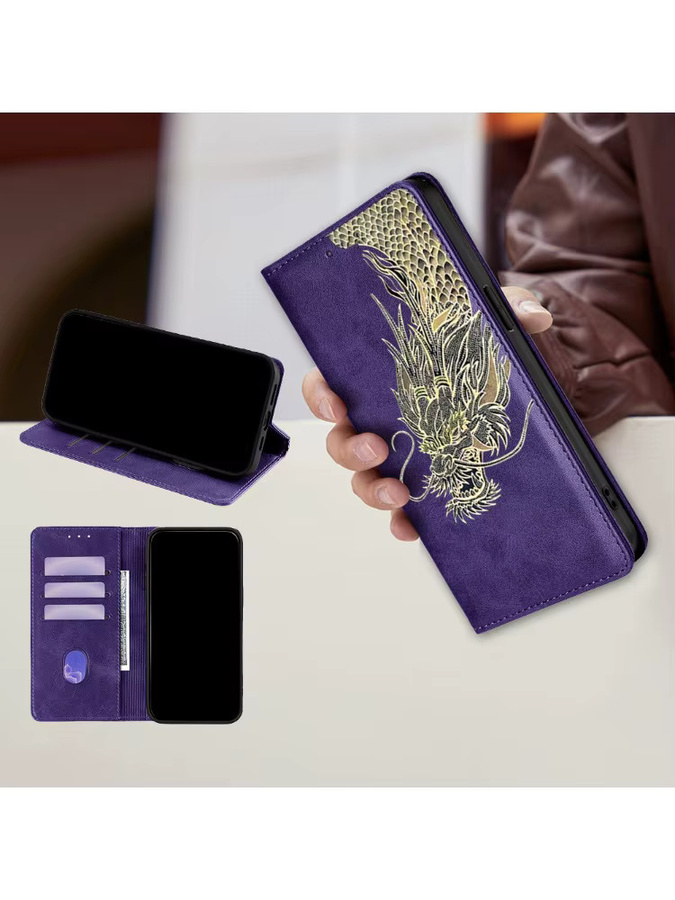 Magnetische Ledertasche mit Drachenmuster als Flip Card Stand für Realme C71 C75 C67 C61 C55 C53 C51 C35 C33 C31 C25 C25S C21Y C25Y in Braun - Bild 5