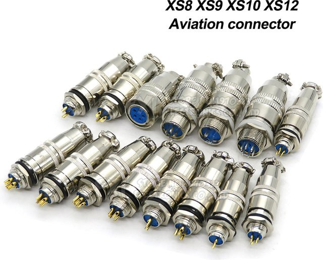 Luftfahrt Push-Pull Rundsteckverbinder Set mit vergoldeten Kontakten in Silber für XS8 XS9 XS10 XS12 Modelle, wählbar mit 2/3/4/5/6 Pin, Stecker und Buchse - Bild 1