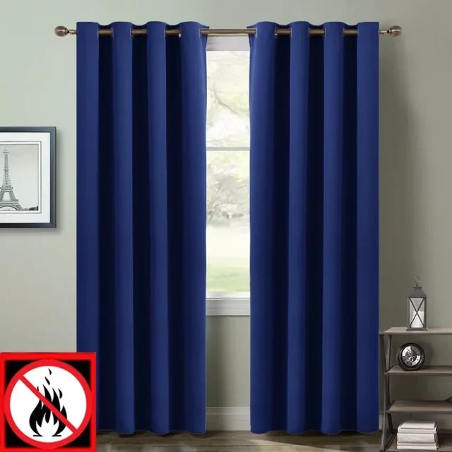 Schwer entflammbarer Verdunkelungsvorhang mit Ösen, thermisch isolierend, 1-teilig, Weiß oder Blau, Breite: 150 cm, Höhe: 100 cm - Bild 1