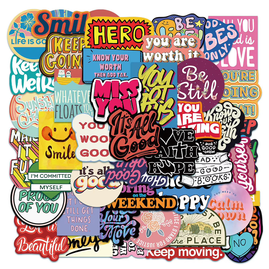 50 Stück englische Spruch-Graffiti-Aufkleber in Multicolour von Sticker Story Store für Laptop, Handyhülle und Gepäck - Bild 2