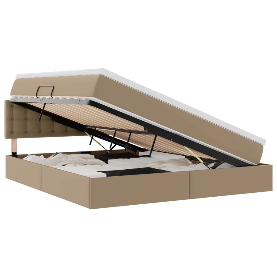 vidaXL Bett mit Stauraum und LED in Beige aus Kunstleder, B/T: 180 x 200 cm - Bild 2
