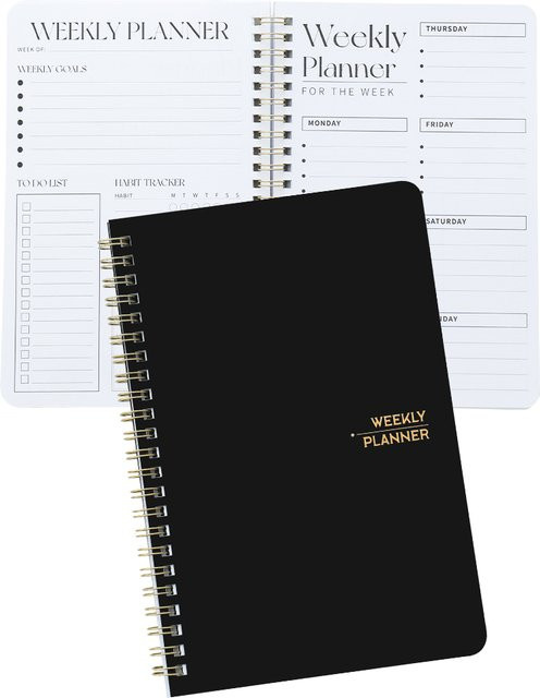 Undatiertes Wochenplaner Notebook mit Hardcover aus PVC in Schwarz, 53 Blatt für Tagespläne und Prioritäten - Bild 1