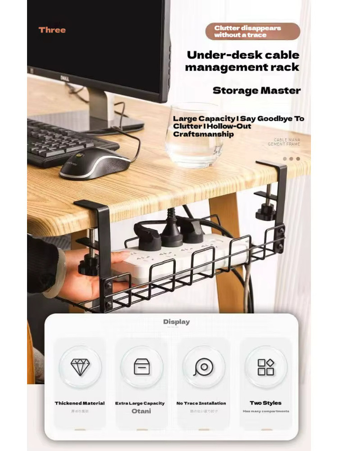 XMSJ Kabelmanagement-Rack für den Schreibtisch in Schwarz zur Kabelorganisation unter dem Tisch - Bild 6