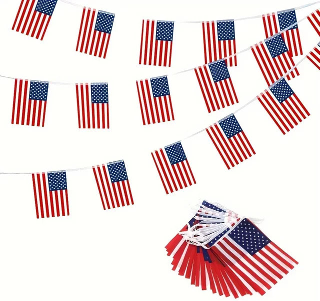 XIANGYING US American String Flag Banner Set mit 24 Stück, patriotische Wimpelkette in Rot, Weiß und Blau für Unabhängigkeitstag und Veranstaltungen - Bild 1