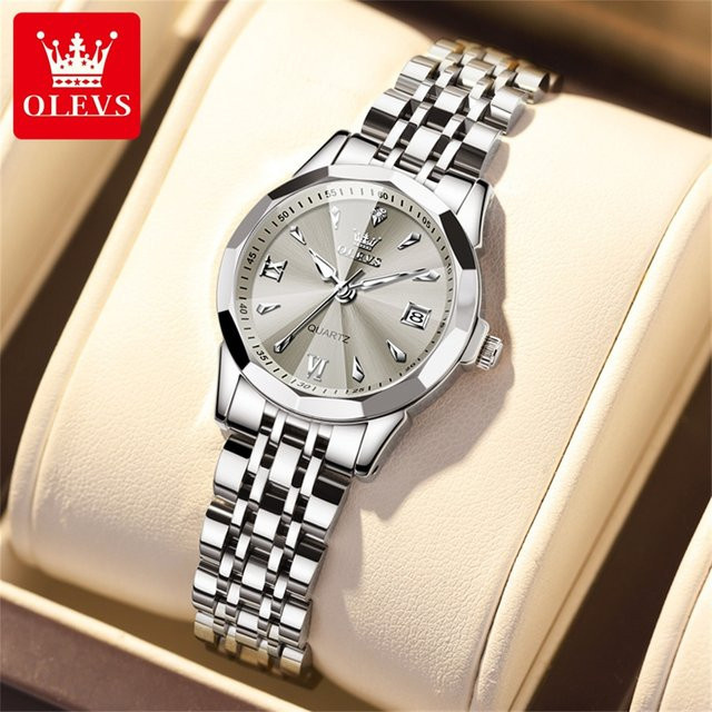 OLEVS Armbanduhr, Quarz, Edelstahl, Silber, Weiß, Damen - Bild 1