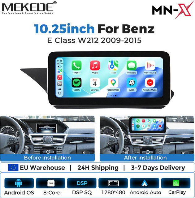 MEKEDE Android Multimedia-Player mit 10,25 Zoll Display für Mercedes Benz E-Klasse W212 S212 E200 E300 E400 (2009-2015) mit Android Auto, CarPlay, GPS und Bluetooth in Schwarz - Bild 1