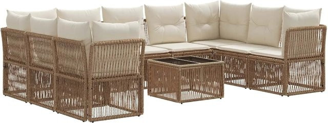 vidaXL Gartensofa-Set 10-teilig aus Poly-Rattan in Beige mit Polsterung und Tisch - Bild 1