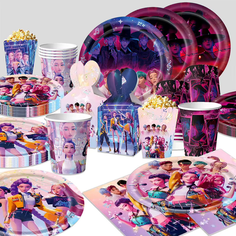 Cartoon Anime Geburtstagsparty Dekorationen Set aus Papier-Tischgeschirr mit Servietten, Tischdecke, Tellern, Bechern und Zubehör in Mehrfarbig - Bild 4