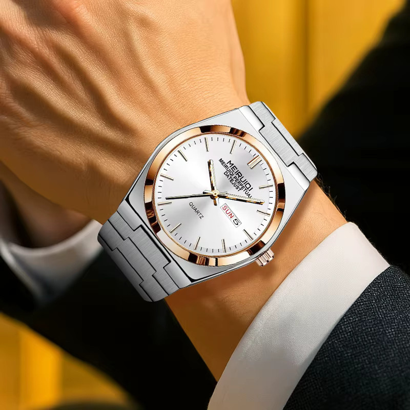 MEIRUIQI Armbanduhr Quarz, Edelstahl, Silber, Herren, Wochentag - Bild 3
