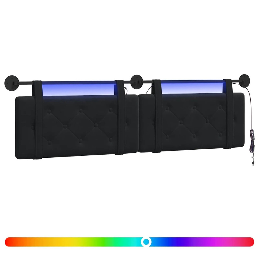 vidaXL Hängendes Kopfteil aus Samt mit integrierter LED-Beleuchtung in Schwarz, B: 170 cm, H: 55 cm, T: 5 cm - Bild 2